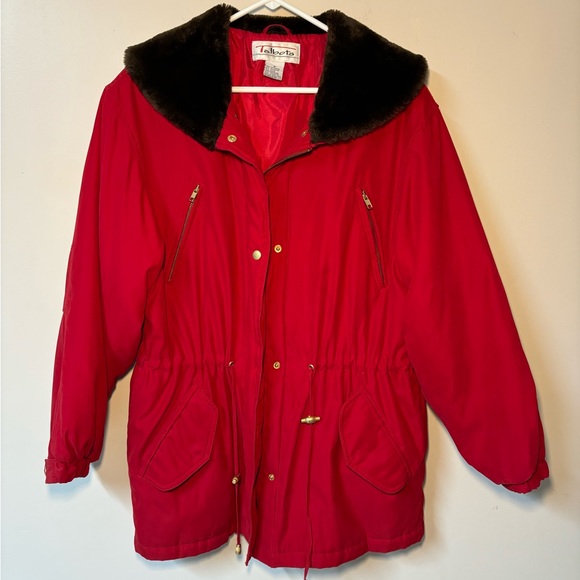 Talbots Womens Jacket Size Medium Red Faux Fur Trimmed Collar Quilted Co… - Picture 1 of 11